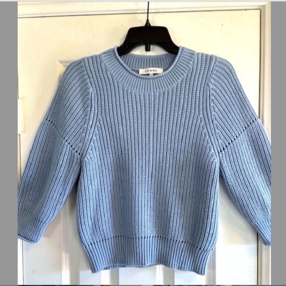 FRAME Puff-Sleeve Chunky Ribbed Knit Cotton/Cashmere Sweater NWOT/sz XS - Picture 8 of 15